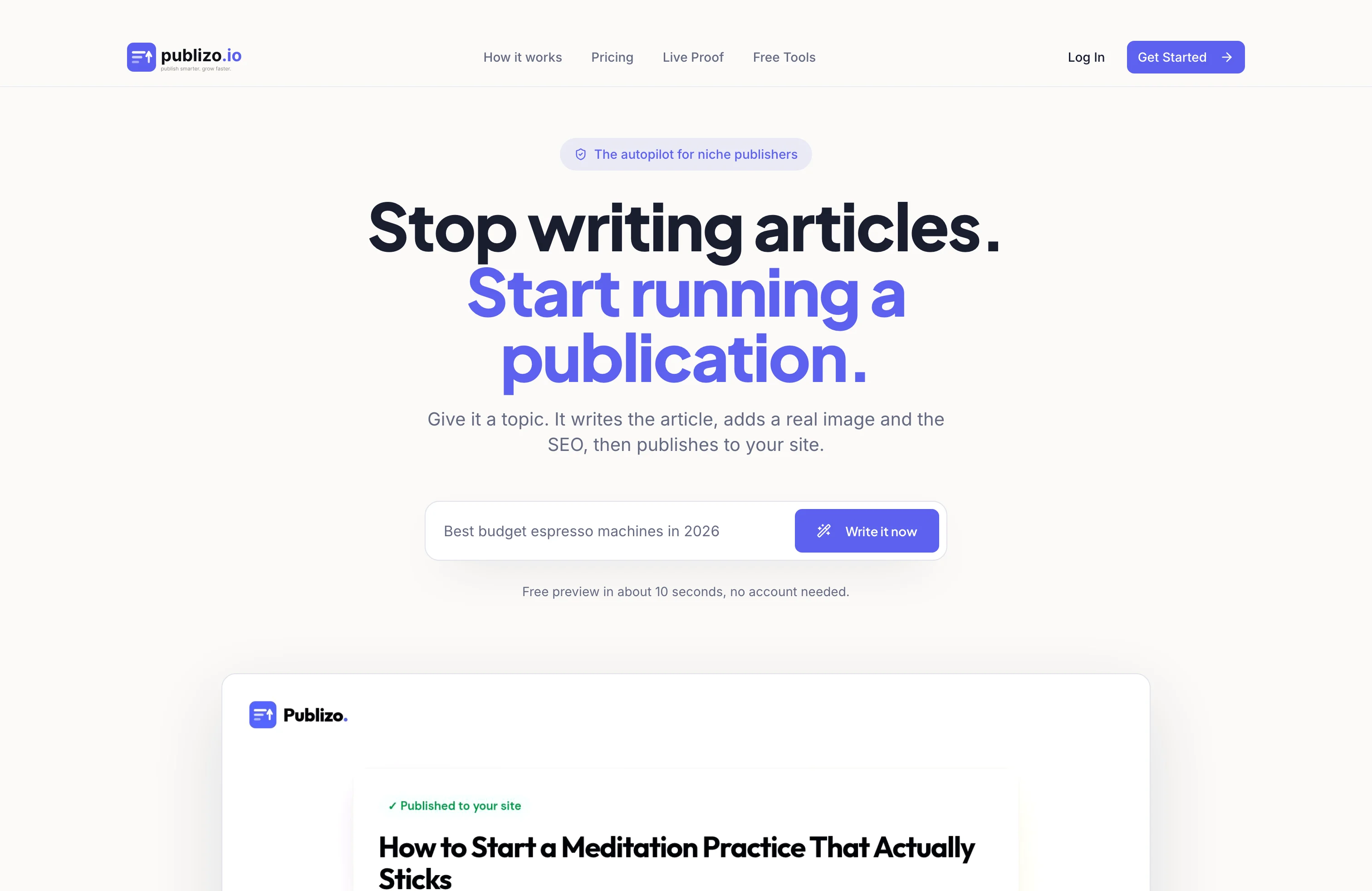 Landing page on an iMac: the flat original