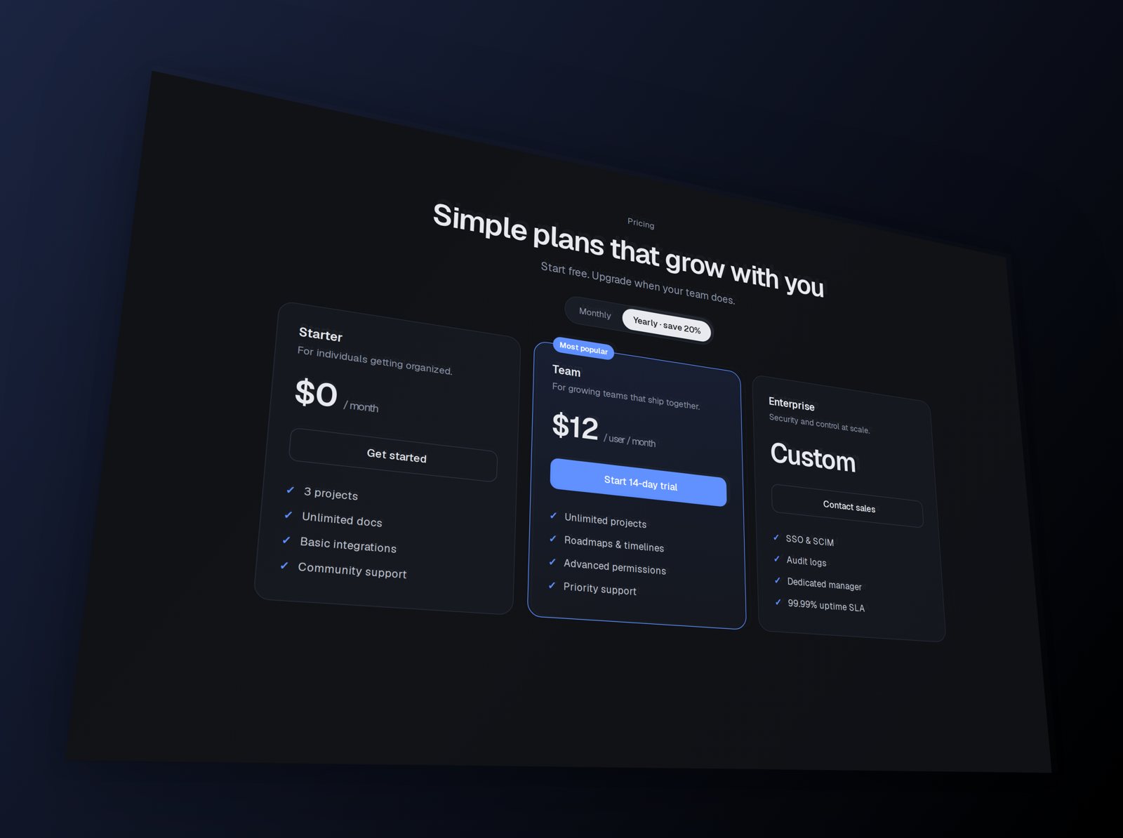 A portfolio design tilted in 3D with a layered depth effect