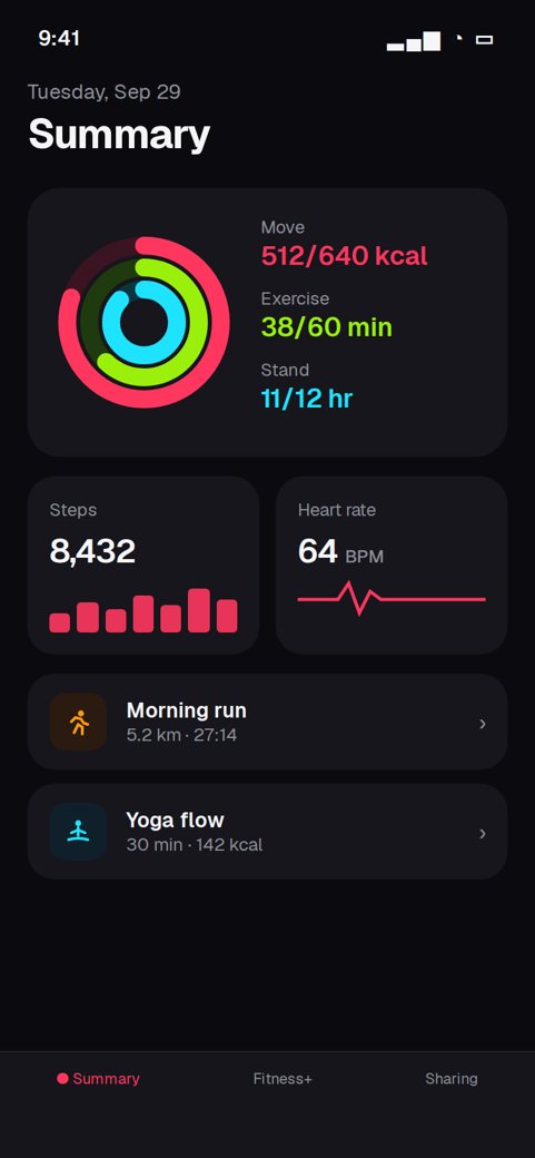 Fitness app in a 3D iPhone: the flat original
