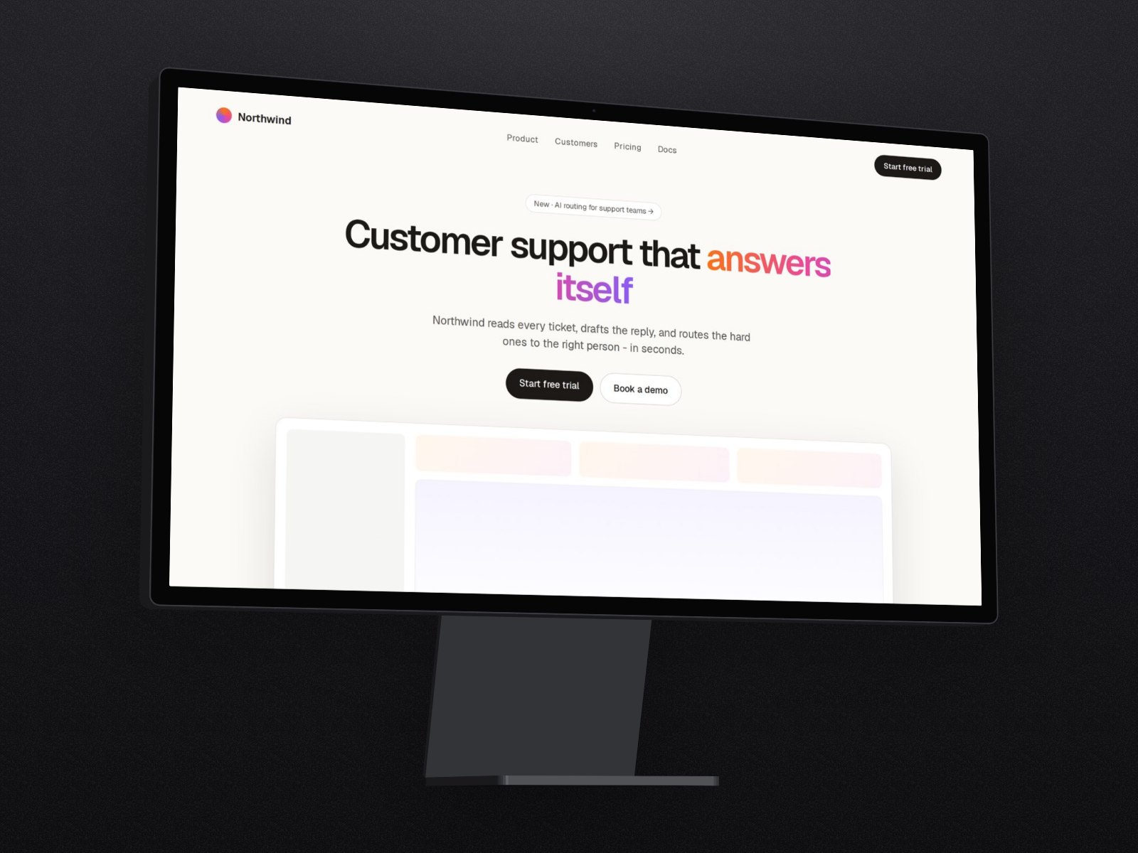 A landing page on a 3D Studio Display on its stand