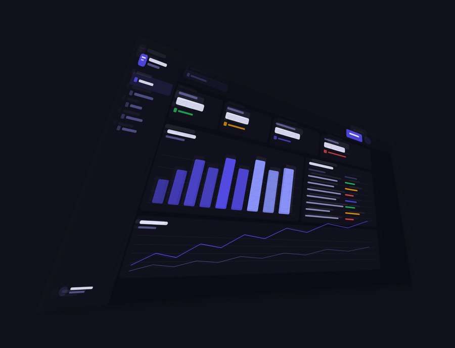 Analytics dashboard turned into a 3D mockup with Perspecto, Side View angle
